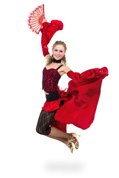 Young woman dancing, isolated in full body on white — Stock Photo, Image