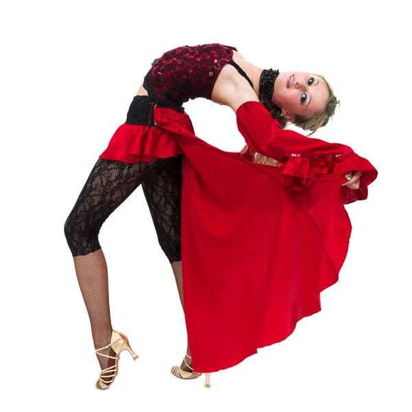 Young woman dancing, isolated in full body on white — Stock Photo, Image