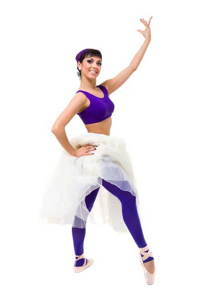 Young woman dancing, isolated in full body on white — Stock Photo, Image