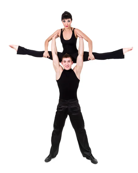 Paar man en vrouw uitoefening fitness dansen op witte achtergrond — Stockfoto