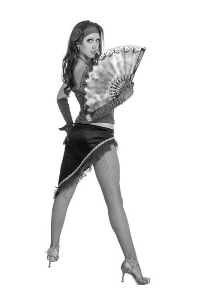 Portrait incolore de danseuse de flamenco posant sur fond blanc isolé — Photo
