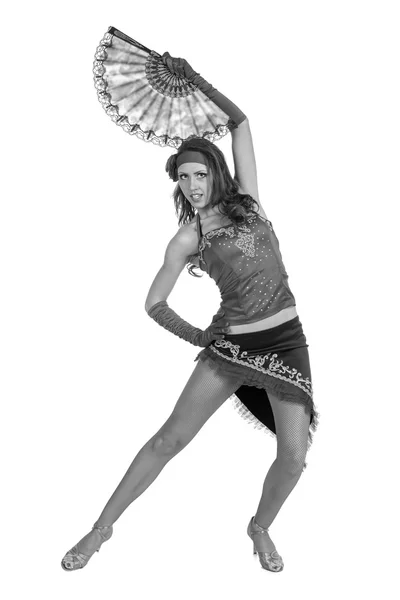 Retrato incolor de dançarina de flamenco posando contra fundo branco isolado — Fotografia de Stock