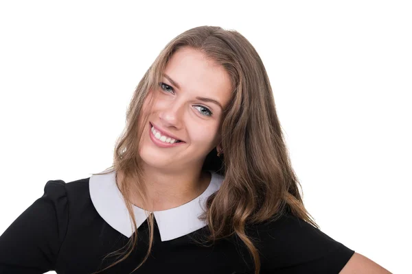 Portrait of attractive caucasian smiling woman with copyspace — Stock Photo, Image