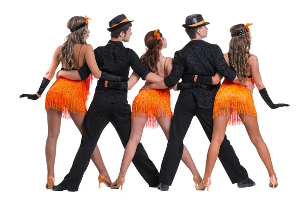 Cabaret danser team dansen. geïsoleerd op een witte achtergrond in volle lengte. — Stockfoto