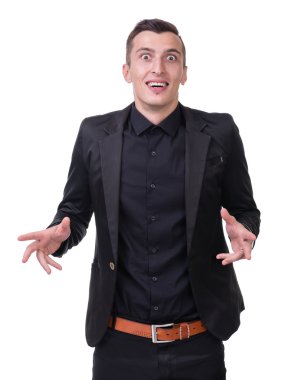 Şaşırmış genç adam beyaz izole closeup portresi