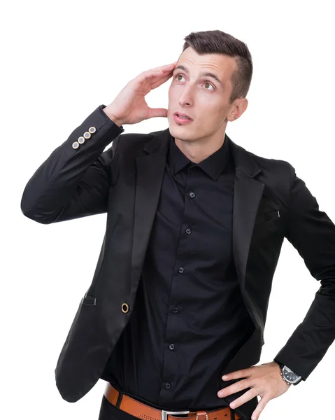 Retrato de primer plano del hombre triste y deprimido aislado en blanco — Foto de Stock