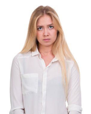 üzgün ve depresyonda kadın üzerinde beyaz izole