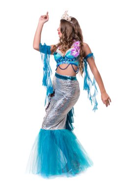 Karnaval dansçı Kadın kılığında, bir deniz kızı izole gibi beyaz giyinmiş