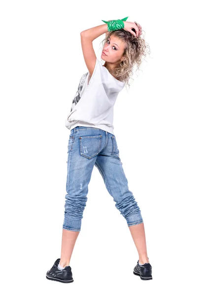 Jovem dança menina isolado em um fundo branco — Fotografia de Stock