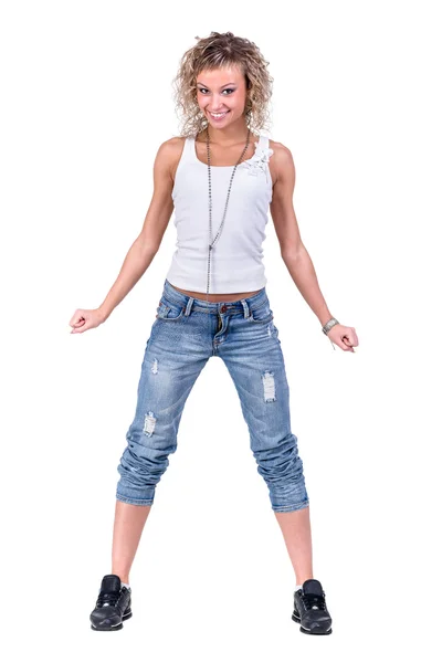 Young dancing girl isolated on a white background — Stock Photo, Image