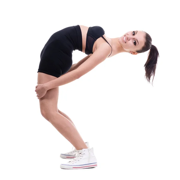 Mulher ginasta, isolado em branco — Fotografia de Stock