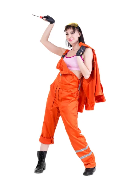 Young builder woman in uniform Stock Picture