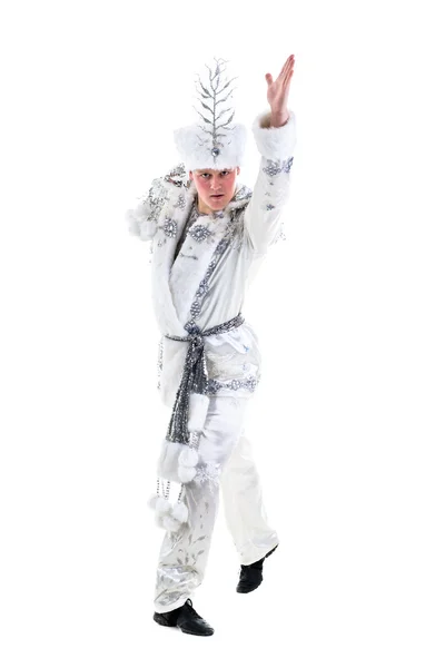 Danser man met carnaval sneeuwvlok kostuum dancing — Stockfoto