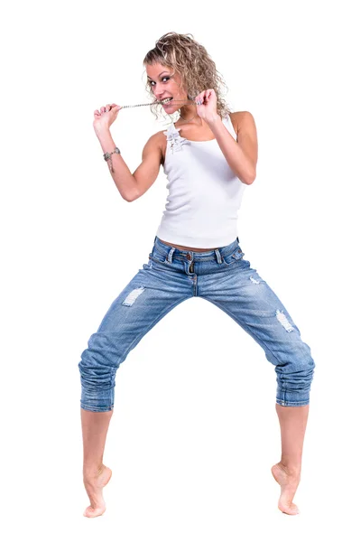 Full length picture of a casual young woman standing — Stock Photo, Image