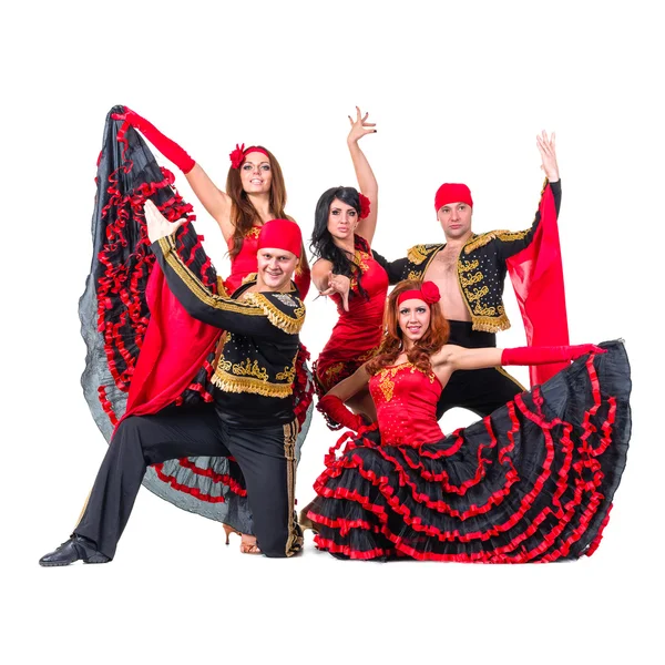 Dancer team wearing in traditional flamenco dresses — Stock Photo, Image