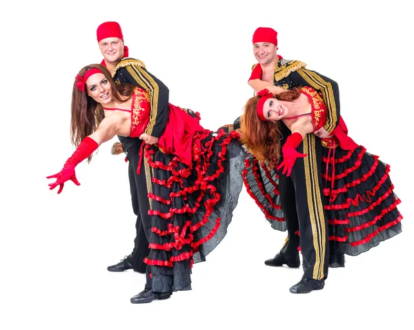 Танцювальна команда в традиційних фламенко сукнях — стокове фото