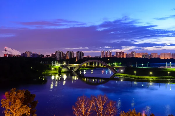 Bridge and skyline at night — Stock Photo, Image