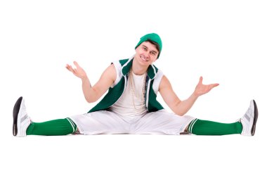 Genç sanatçı üzerinde beyaz izole poz