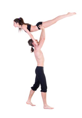 iki erkek ve kadın üzerinde egzersiz fitness dans arka plan beyaz