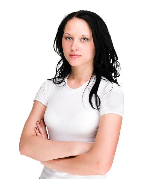 Retrato de mujer joven Aislado en blanco. — Foto de Stock