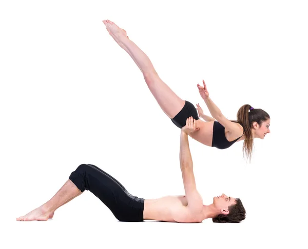 Paar man en vrouw uitoefening fitness dansen op witte achtergrond — Stockfoto