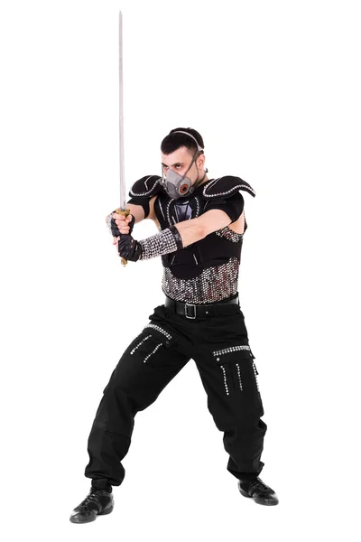 Uomo con spada isolata su bianco — Foto Stock