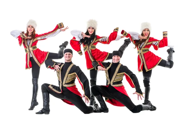 Dancer team wearing a folk Caucasian highlander costumes — Stock Photo, Image