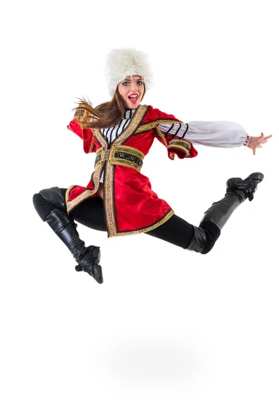 Handsome woman jumping — Stock Photo, Image