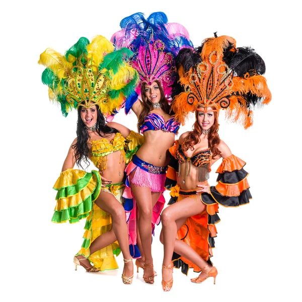 Tým tanečnice nosí karnevalové kostýmy, tance — Stock fotografie