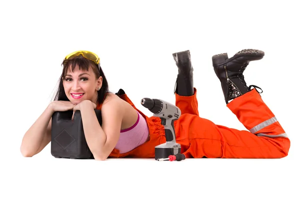 Young builder woman in uniform — Stock Photo, Image