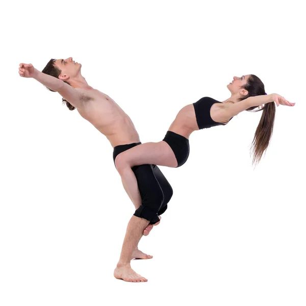 Para mężczyzna i kobieta ćwiczenia fitness taniec na białe tło — Zdjęcie stockowe