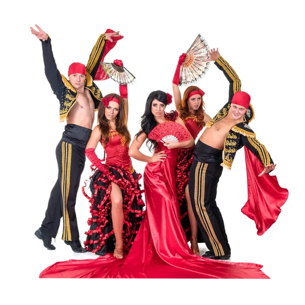 Dancer team wearing in traditional flamenco dresses — Stock Photo, Image