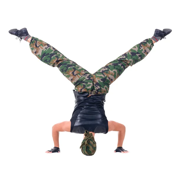 Dancer dressed soldier jumping — Stock Photo, Image