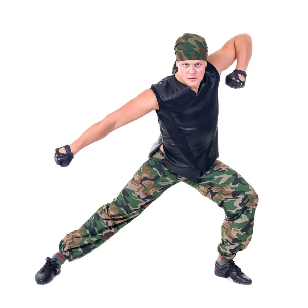 ダンサーの服を着た兵士ジャンプ — ストック写真