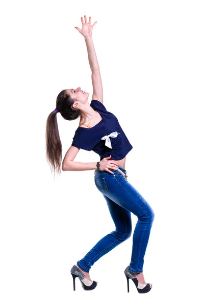 Jovem dança menina isolado em um fundo branco — Fotografia de Stock