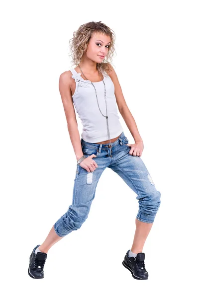 Woman posing isolated on a white background — Stock Photo, Image