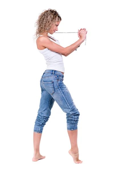 Mujer posando aislada sobre un fondo blanco —  Fotos de Stock