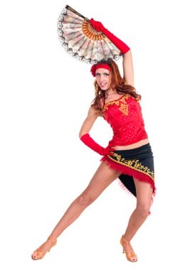 Flamenko dansçısı izole beyaz arka planı poz