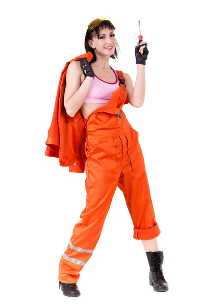 Young builder woman in uniform — Stock Photo, Image