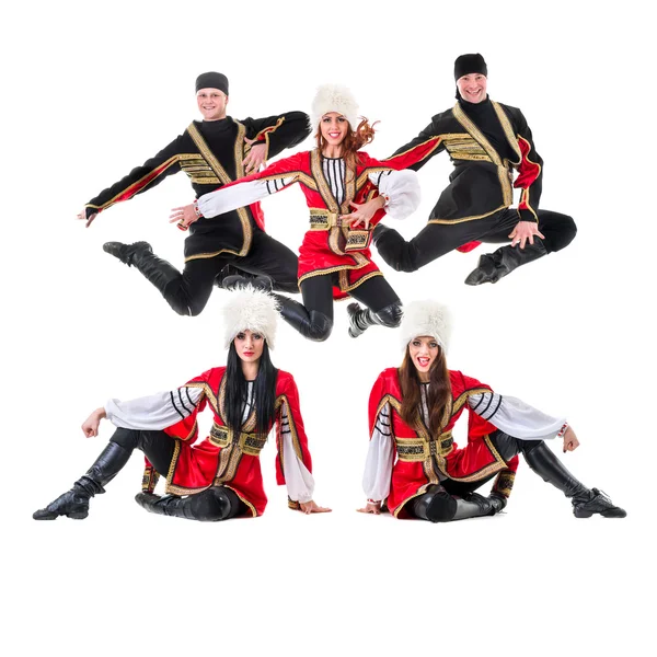 Dancer team wearing a folk Caucasian highlander costumes — Stock Photo, Image