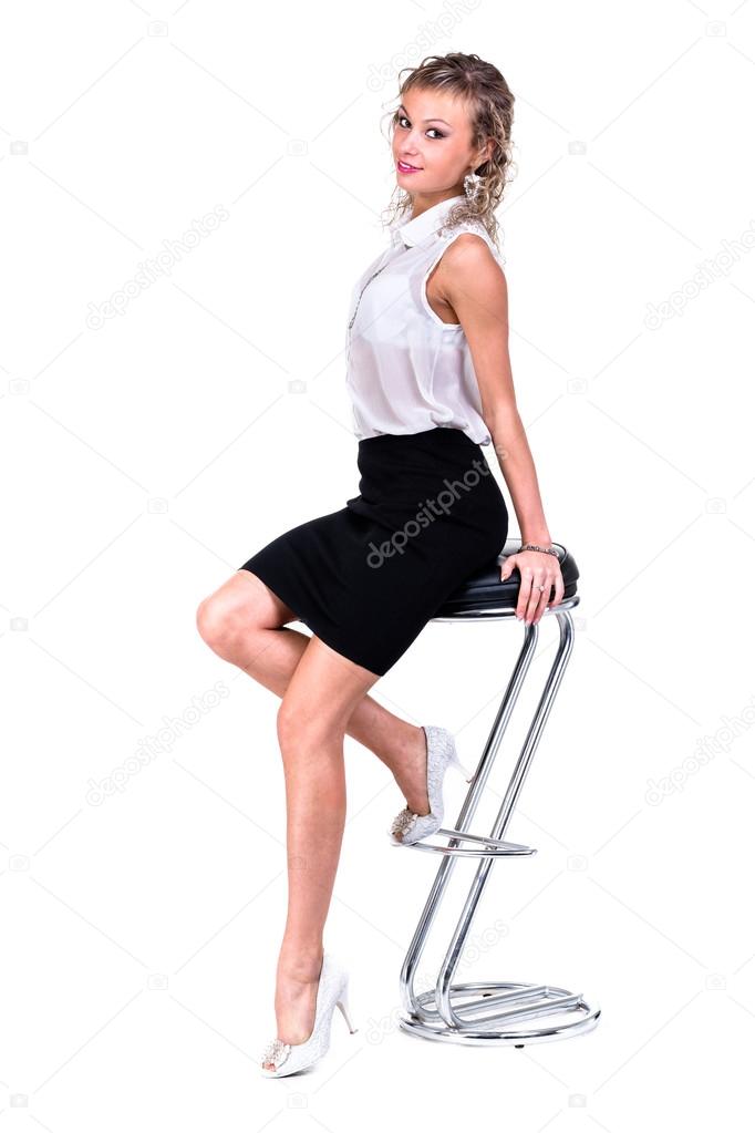 ビジネスの女性の高い椅子に座っています ストック写真 C Stepstock