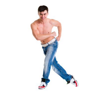 hünerlerini beyaz arka plan üzerinde gösterilen genç break dansçı