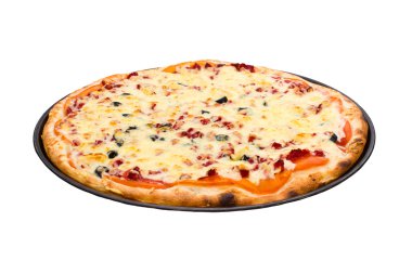 Peynir ve üzerinde beyaz izole jambon pizza