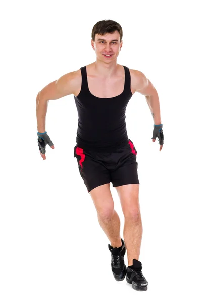 Aantrekkelijke fitness man in sportkleding geïsoleerd op wit — Stockfoto