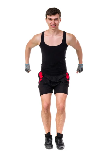 Aantrekkelijke fitness man in sportkleding geïsoleerd op wit — Stockfoto