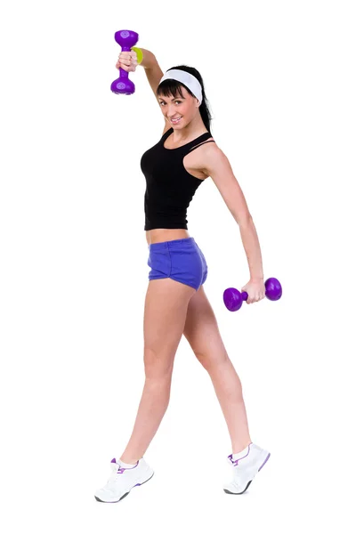 Mujer sana con pesas haciendo ejercicio —  Fotos de Stock