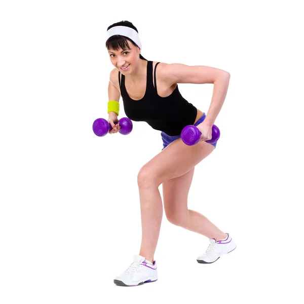 Zdravá žena s činkami cvičit — Stock fotografie