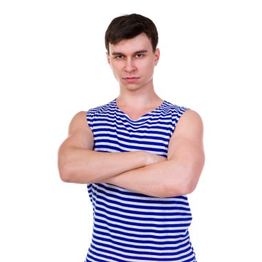 Çizgili yelek T-shirt genç adam