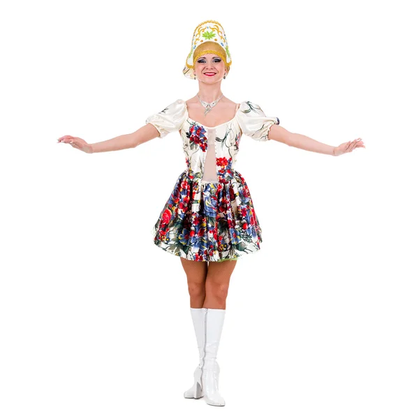 Atrakcyjna kobieta sobie lud rosyjski sukienka — Zdjęcie stockowe