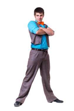 Bazı hareketleri yalıtılmış beyaz karşı gösterilen disco dansçı